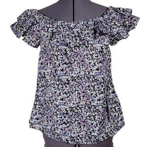 Michael Kors Purple Floral Off-Shoulder Top Sz S